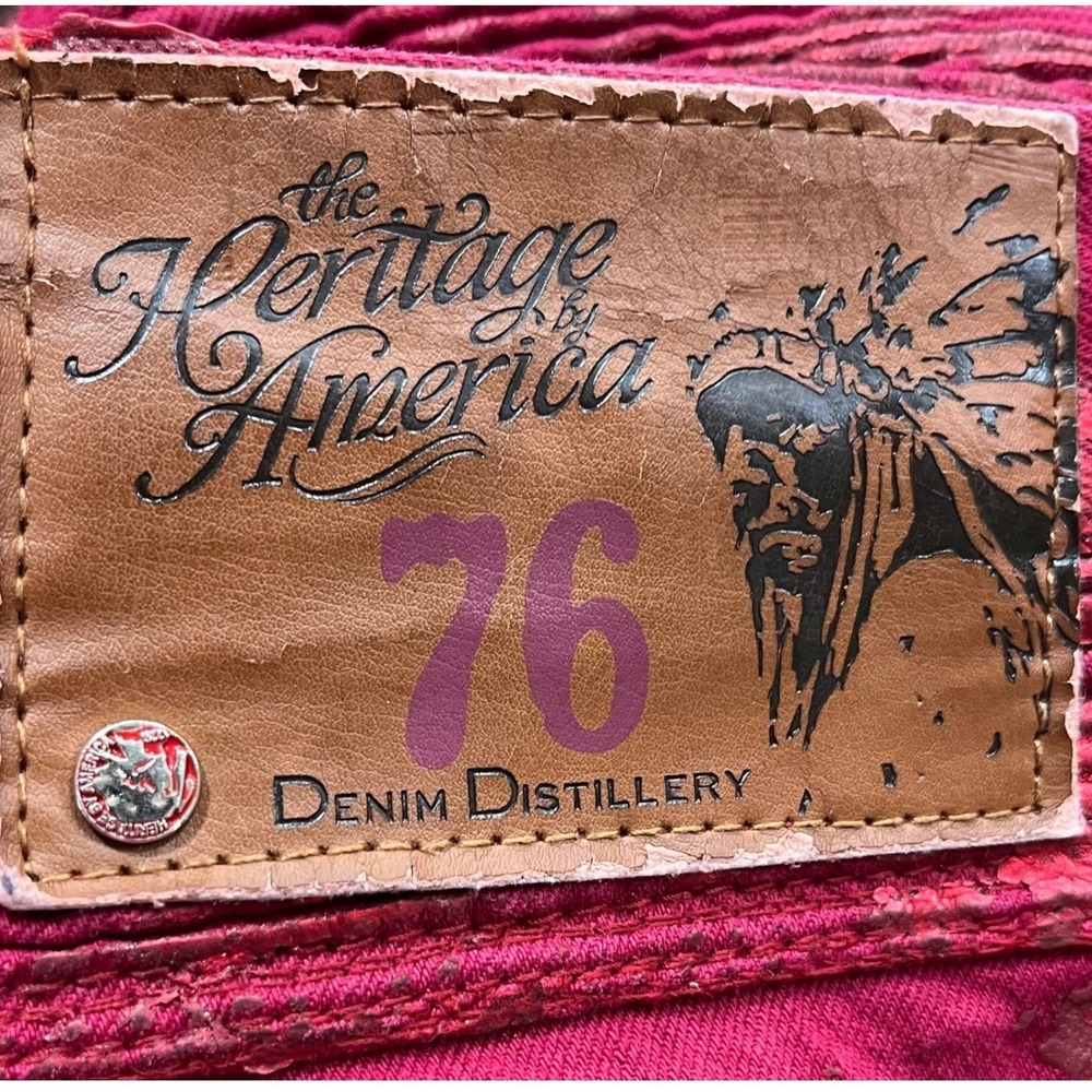 Heritage‎ America 76 Denim Distillery Pink Metallic Moto Biker Jeans 40x34 Men's - Picture 5 of 10